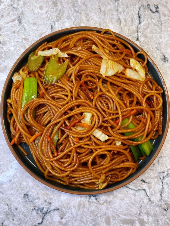 Bowl of stir fry spaghetti